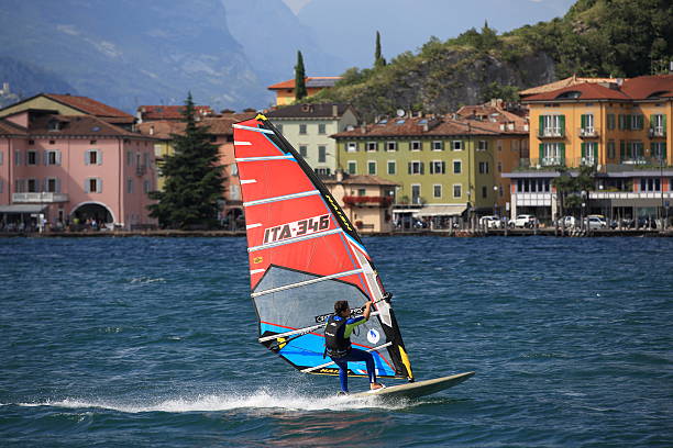 windsurfing pro-rider at Lake Garda stock photo