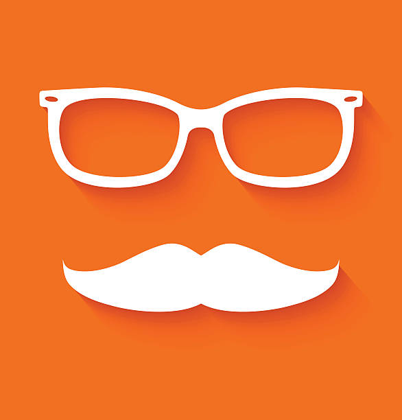 White hipster glasses and mustache White hipster glasses and mustache on orange background. Vector illustration background of the cool guy wearing sunglasses stock illustrations