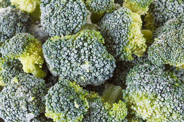 istock Frozen broccoli with ice crystals on white background 502160438