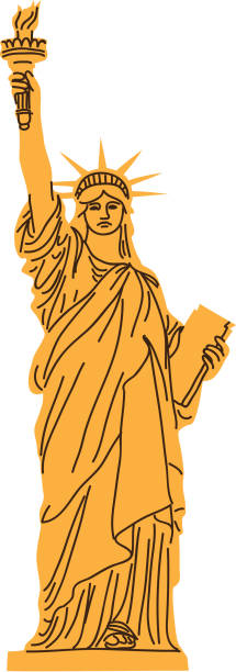 illustrazioni stock, clip art, cartoni animati e icone di tendenza di statua della libertà isolato su bianco. - crown liberty statue