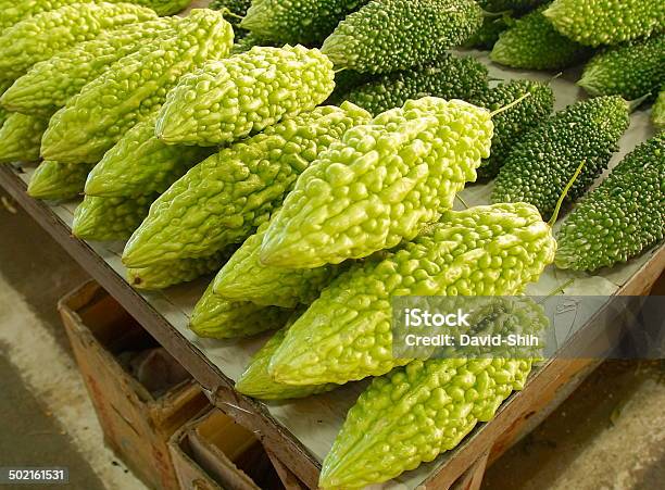 The Row Of Bitter Gourds Stock Photo - Download Image Now - Agriculture, Bitter Gourd, Close-up