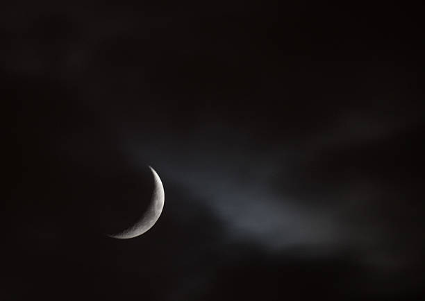 istock Crescent Moon and Clouds in Black Sky 502162672