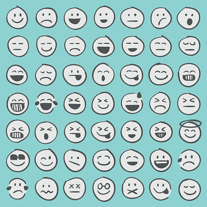 Professional set of 49 hand draw emoji icons ready to be used in any kind of design project. EPS 10 file.