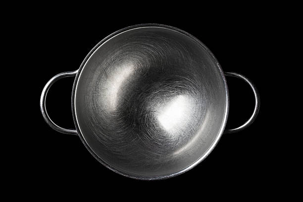 istock Stainless steel bowl directly from above on black 502164942