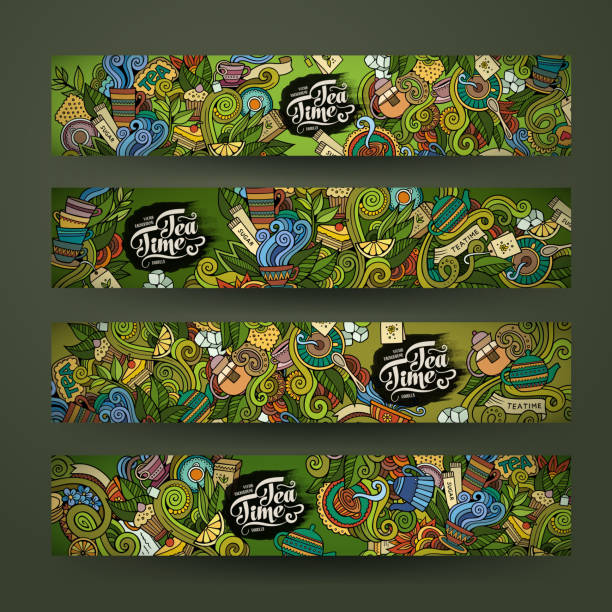 Vector doodles tea time design banners Vector doodles tea time design banner templates set sri lanka business stock illustrations