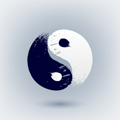 Yin Yang symbol painted with brush strokes vector illustration. Hand drawn scribble design.