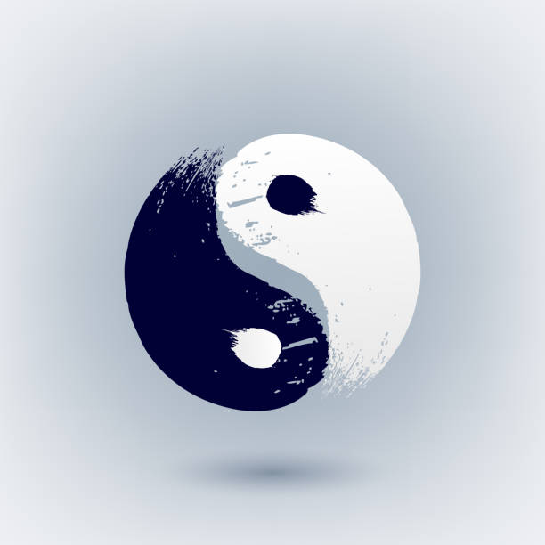 Yin Yang symbol painted with brush strokes Yin Yang symbol painted with brush strokes vector illustration. Hand drawn scribble design. yin yang symbol stock illustrations