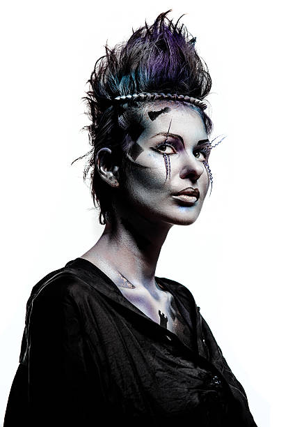 istock Beautiful woman with creative chess figures make-up, on white background 502177284