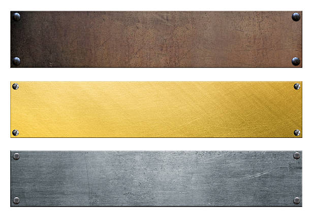 Signboards isolated on white Metal banners with rivets isolated on white background metal placard stock pictures, royalty-free photos & images