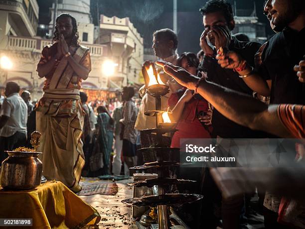 Ganga Aarti Varanasi India Stock Photo - Download Image Now - Asia, Ceremonial Dancing, Ceremony