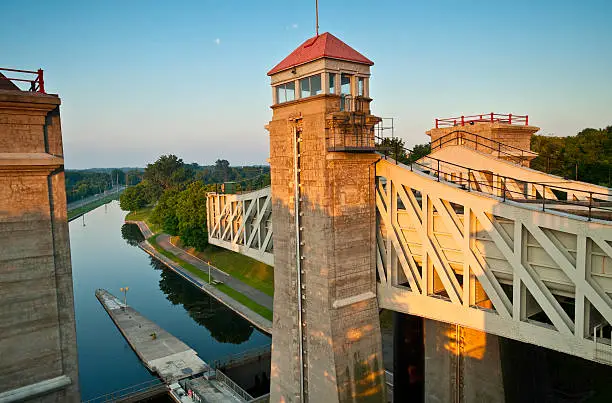 The tallest lift lock canal in the world in Peterborough, Ontario. Transportation, boat, canal,