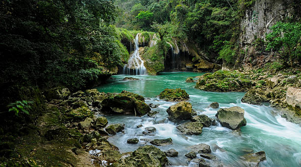 Waterfalls at the jungle Waterfalls at the jungle in Alta Verapaz, Semuc Champey, Guatemala guatemala landscape stock pictures, royalty-free photos & images