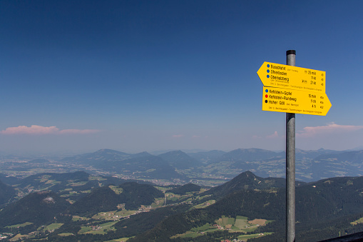 Sign close to the Kehlsteinhaus (Eagle's Nest) showing the way to famous landmark and the summit of the mountain