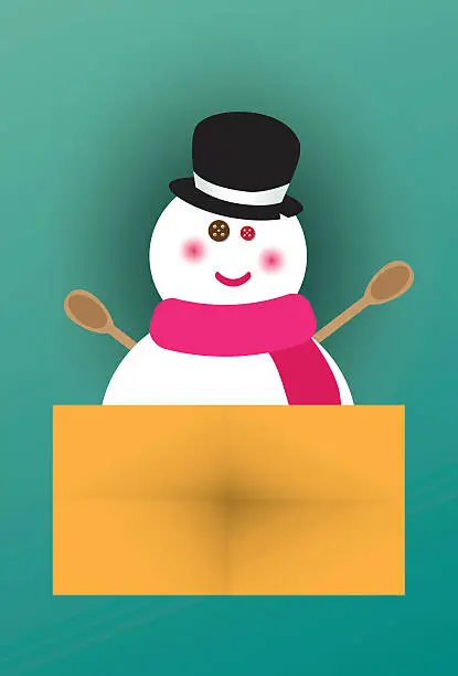 Vector illustration of Snowman holding sign