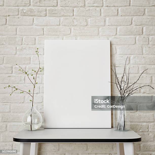White Hipsters Composition Mock Up Poster Stock Photo - Download Image Now - Artist's Canvas, Canvas Fabric, Picture Frame