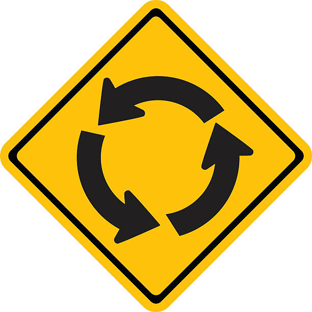 illustrations, cliparts, dessins animés et icônes de panneau de signalisation d'avertissement, rond-point - traffic roundabout