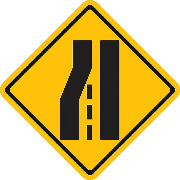 Vector illustration of Warning traffic sign, Road narrows on left