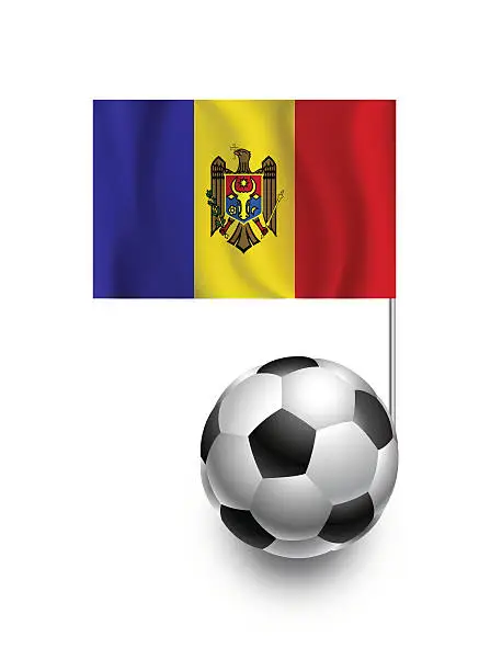 Vector illustration of Soccer Balls or Footballs with  pennant flag of Moldova