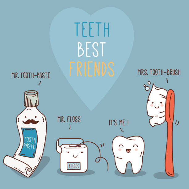 Teeth Best Friends Toothpast Toothbrush And Floss Stock Illustration -  Download Image Now - iStock