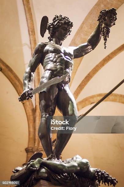 Perseus Statue With The Head Of Medusa At Night Stock Photo - Download Image Now - Art, Art And Craft, Benvenuto Cellini