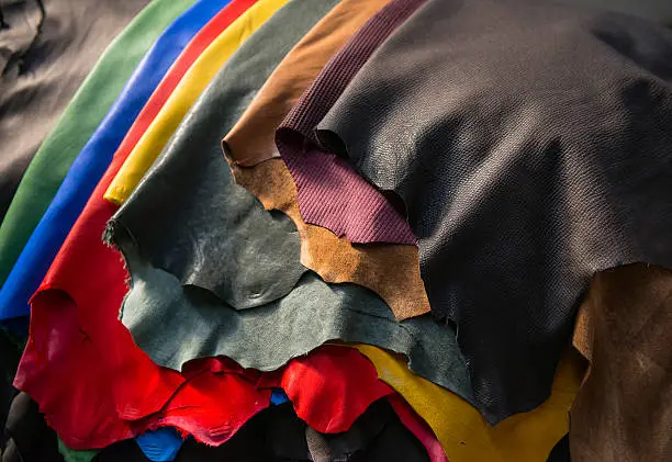 Overlapping view of different colors leather