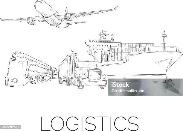 Logistics Sketchy Sign Stock Illustration - Download Image Now - Drawing - Activity, Drawing - Art Product, Airplane