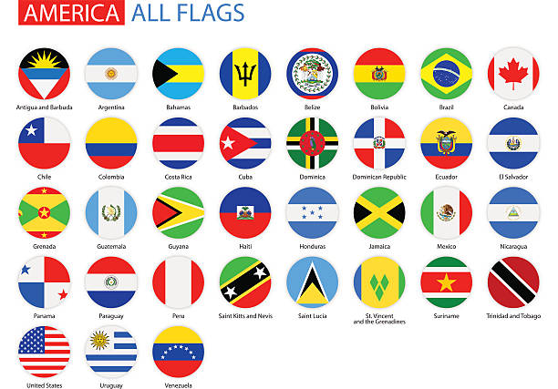 ilustraciones, imágenes clip art, dibujos animados e iconos de stock de redonda plana flags of america-completa colección vectorial - ecuador