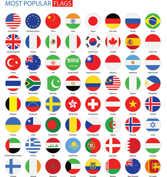 płaskie okrągłe najbardziej popularnych flags-wektor kolekcja - japan spain stock illustrations