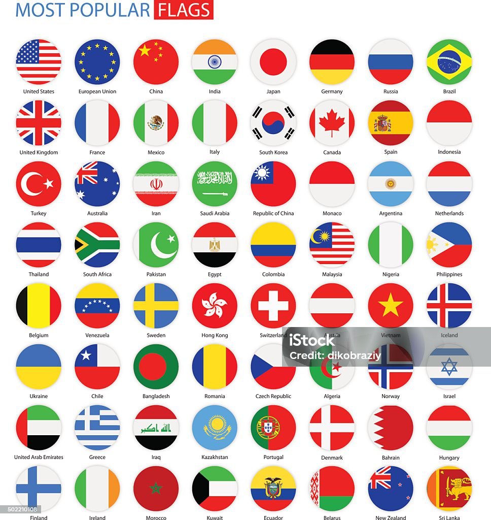 Плоские круглые самых популярных метки-ВЕКТОР коллекции - Векторная графика Флаг роялти-фри