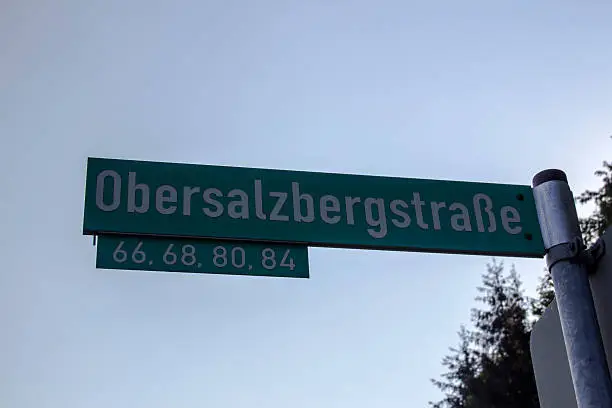 Street sign of the Obersalzbergstraße close to the Eagle's Nest and Berchtesgaden in Germany