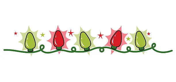 Vector illustration of Strand string of holiday Christmas lights, red and green