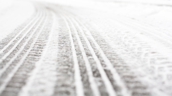 Wheel tracks on the winter road covered with snow.