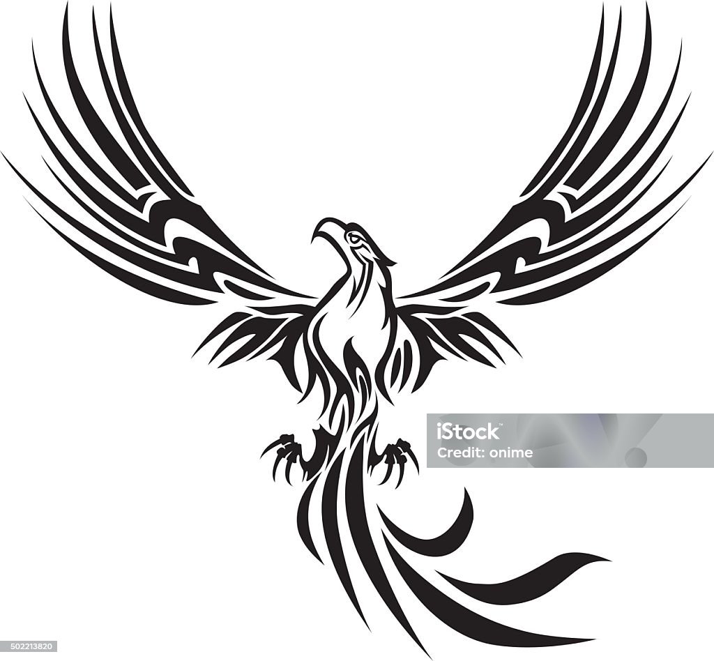 phoenix tattoo illustrations of a concept myth bird phoenix rising from the ashes tattoo on isolated white background Phoenix - Mythical Bird stock vector