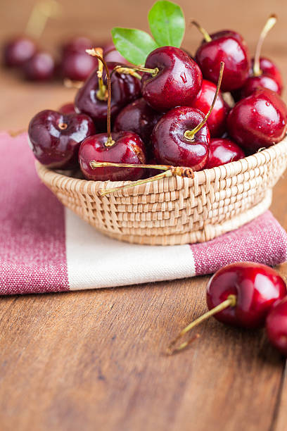 istock Many fresh cherries in bamboo basket 502218080