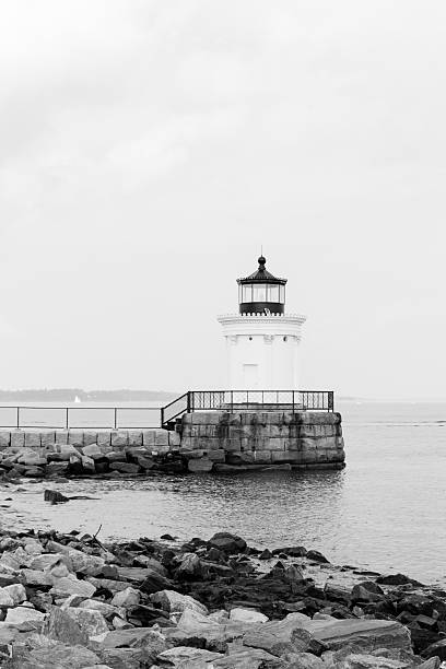 istock Portland Breakwater (Bug) Light in Black and White 502218756