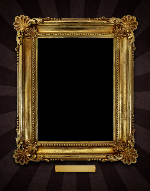 istock Antique Classical Picture Frame with Plaque, Displayed on a Wall 502220511