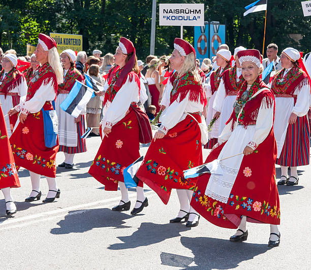 Parade of Estonian national song festival in Tallinn, Estonia stock photo
