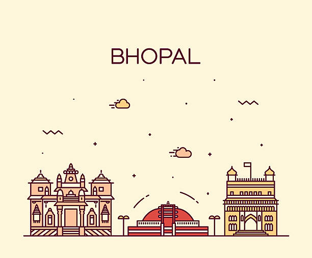 ilustrações, clipart, desenhos animados e ícones de bhopal horizonte ilustração vetorial linear estilo - bhopal