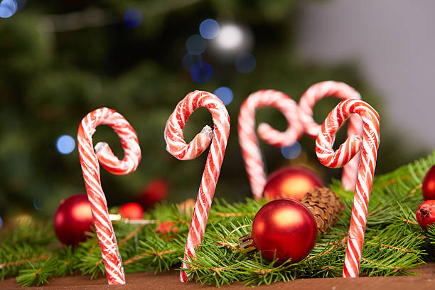 istock Christmas tree branch, candy, cones, balls 502223824