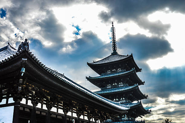 Nara, Japan - November 28, 2015: Kofukuji Temple established in 669 by Kagami-no-OkimiIts. Original site was in Yamashina (present - Kyoto) and moved to Nara in 710