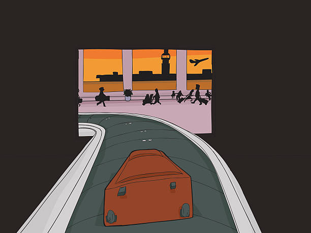 ilustrações de stock, clip art, desenhos animados e ícones de mala introduzir aeroporto lotado - entering airplane