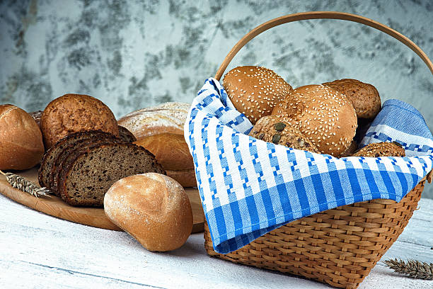 istock Wicker basket with bread products 502226160