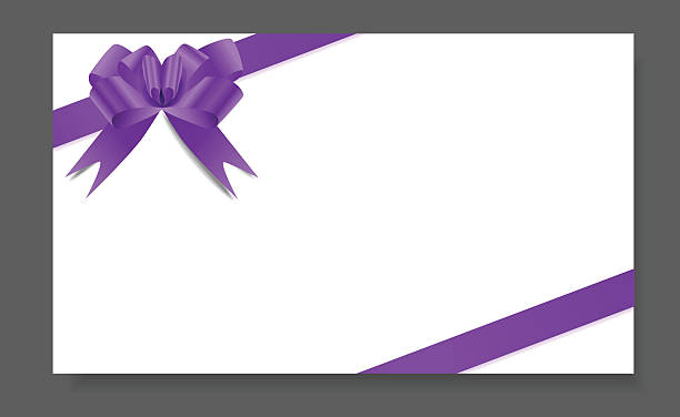Purple bow and two ribbons present certificate vector art illustration