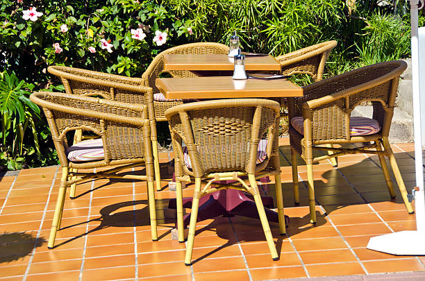istock Chairs and tables in resort caffe 502226520