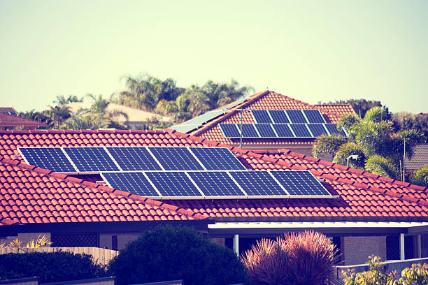 Rooftop solar panels stock photo