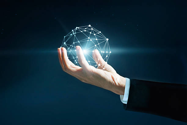 istock Abstract science, circle global network connection in hand businessman 502247182