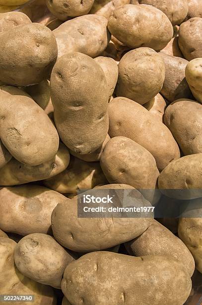 Fresh Potatoes From Market Shelves Real With Stock Photo - Download Image Now - 2015, Agriculture, Backgrounds