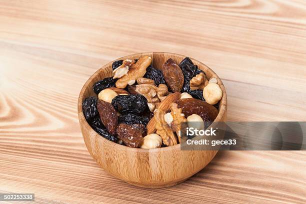 Mix Of Various Nuts On Wood Background Stock Photo - Download Image Now - Almond, Appetizer, Backgrounds