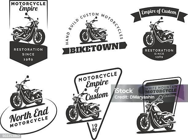 Set Of Classic Motorcycle Emblems Badges And Icons Stock Illustration - Download Image Now