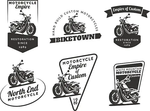 Vector illustration of Set of classic motorcycle emblems, badges and icons.